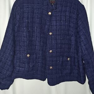 Joan Rivers Navy Tweed Blazer with Gold Buttons